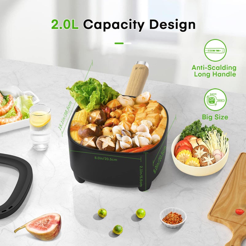 Audecook Hot Pot Electric 2L, Cermic Glaze Non-Stick Frying Pan 8 Inch, Portable Travel Cooker for Ramen/Steak/Fried Rice/Oatmeal/Soup, with Dual Power Control (Silicone Spatula Included) - Image 4