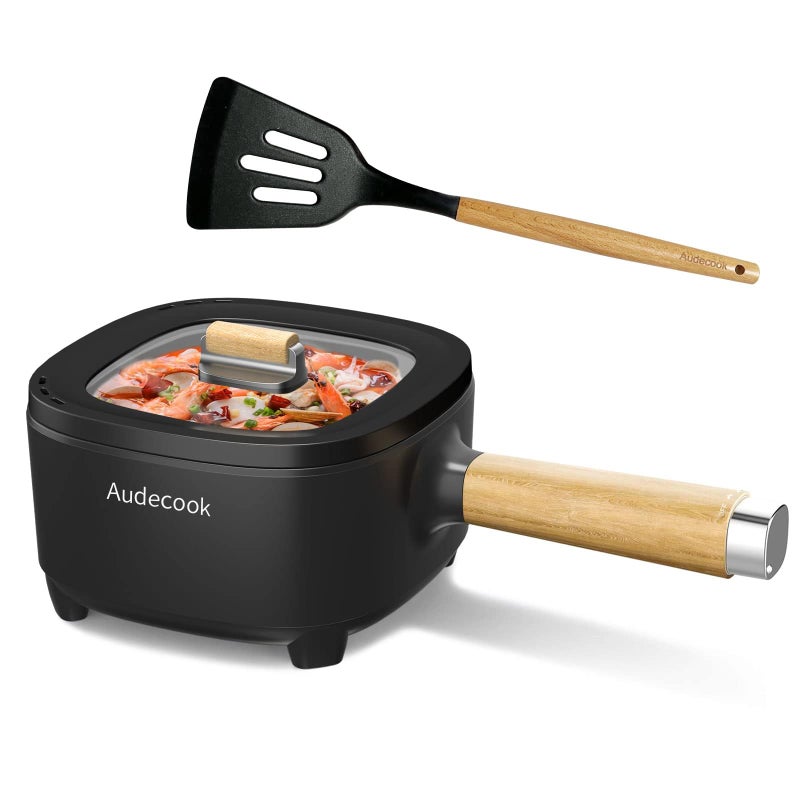 Audecook Hot Pot Electric 2L, Cermic Glaze Non-Stick Frying Pan 8 Inch, Portable Travel Cooker for Ramen/Steak/Fried Rice/Oatmeal/Soup, with Dual Power Control (Silicone Spatula Included) - Image 1