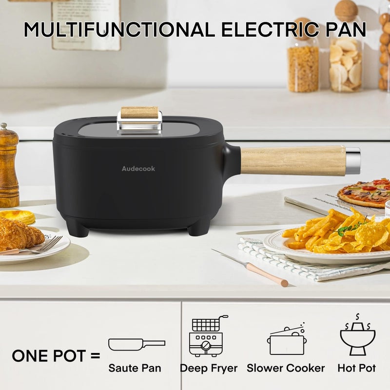 Audecook Hot Pot Electric 2L, Cermic Glaze Non-Stick Frying Pan 8 Inch, Portable Travel Cooker for Ramen/Steak/Fried Rice/Oatmeal/Soup, with Dual Power Control (Silicone Spatula Included) - Image 5