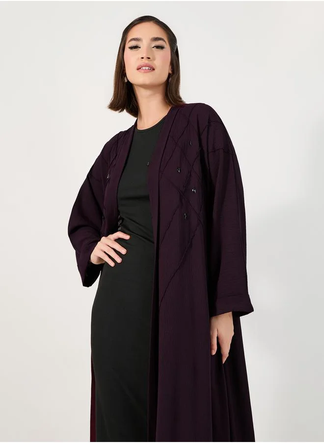 Styli Pintuck Embroidery Abaya with Stone Embellishment