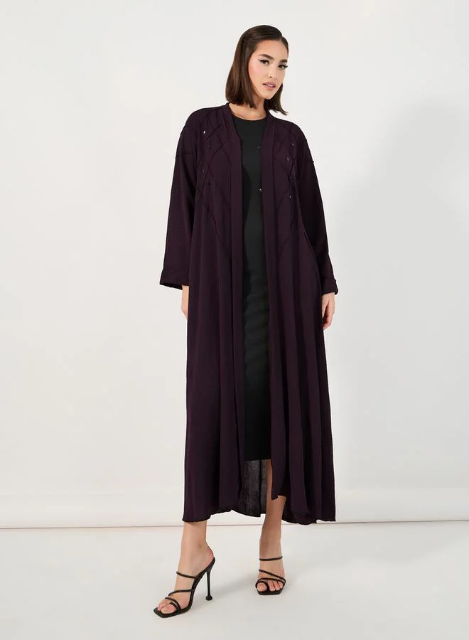 Styli Pintuck Embroidery Abaya with Stone Embellishment
