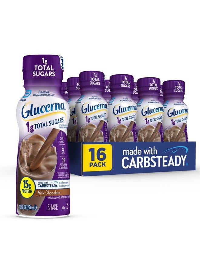Glucerna 1 جرام من السكريات الكلية، مشروب الشوكولاتة لرعاية مرضى السكري، مشروب سكري لدعم إدارة مستوى السكر في الدم، 15 جرام بروتين، 180 سعرة حرارية، جاهز للشرب، زجاجة سعة 10 أونصات سائلة، 16 عبوة - Image 1