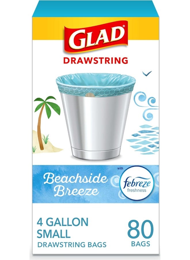 Glad Small Kitchen Drawstring Trash Bags 4 Gallon Blue Trash Bag, Febreze Beachside Breeze, 80 Count (Package May Vary) - Image 1