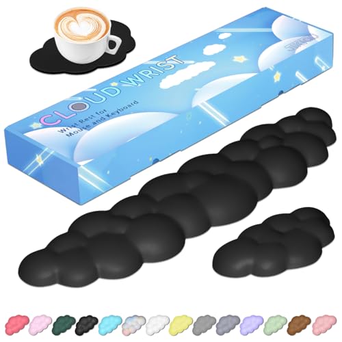 JIKIOU Upgrade Leather Cloud Keyboard Wrist Rest, Cloud Wrist Rest with Non-Slip PU Base, Comfortable Memory Foam Wrist Rest for Computer Laptop Mac Gaming Office and Pain Relief Christmas Wish Gift - Image 1