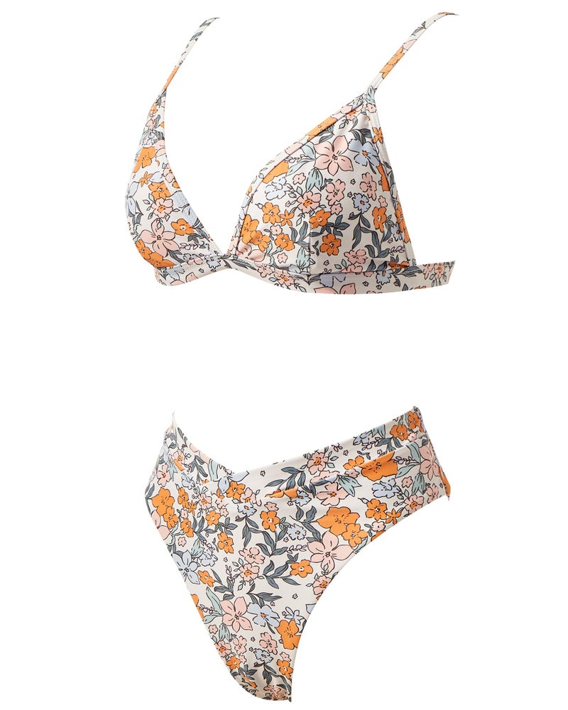 SUUKSESS Women Triangle High Cut Bikini Sets Sexy High Waisted Color Block Two Piece Swimsuits Push Up Bathing Suits(Yellow Floral,L) - Image 5