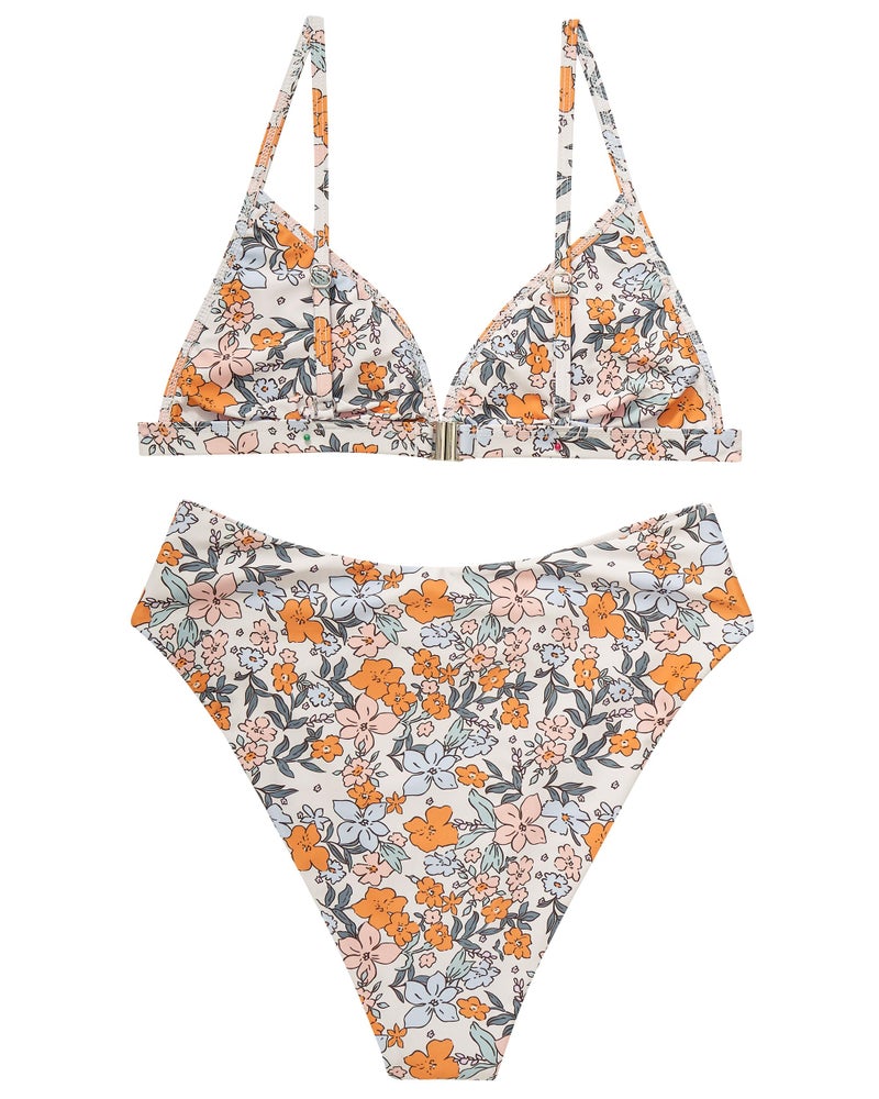 SUUKSESS Women Triangle High Cut Bikini Sets Sexy High Waisted Color Block Two Piece Swimsuits Push Up Bathing Suits(Yellow Floral,L) - Image 4