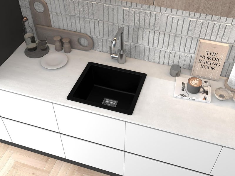 SYON Syon MARVEL BLACK Premium Ceramic Quartz Kitchen Sink with All Accessories 16x18x8  - Image 1