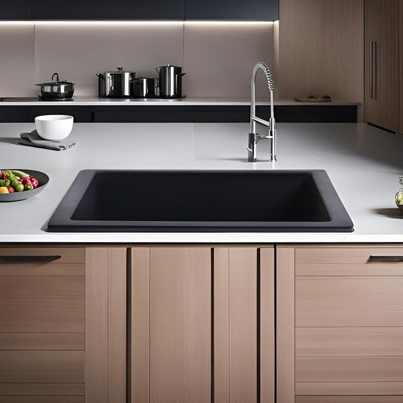SYON Syon MARVEL BLACK Premium Ceramic Quartz Kitchen Sink with All Accessories 16x18x8  - Image 2
