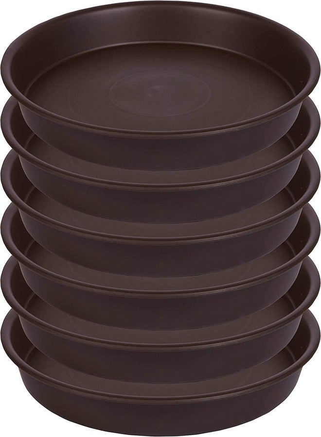 Angde 6 Pack Plant Saucer Tray 6“, 4 6 8 10 12 14 16 18 inch Saucers, Heavy Duty Plastic Drip Trays for Indoor, Plant Water Drainage Trays for Pots Base, Planter Flower Dishes for Plants (6“, Brown) - Image 1