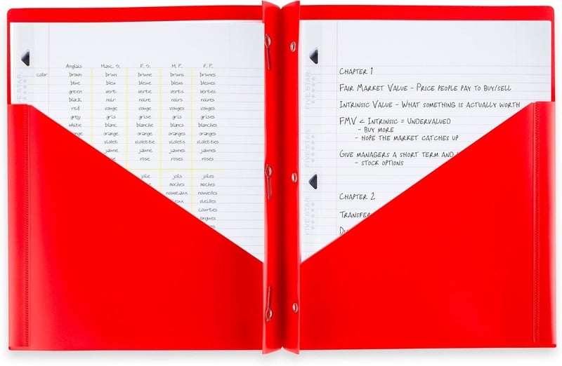 Five Star 2-Pocket Folders, 4 Pack, Plastic Folders with Prong Fasteners, Holds 11" x 8-1/2", Assorted Colors (38140) - Image 4