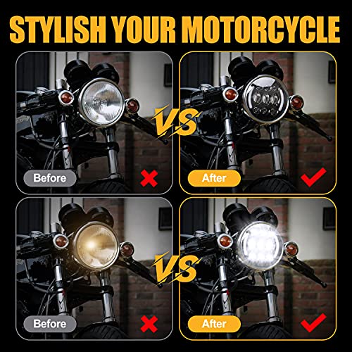 SUPAREE 5.75 Inch LED Motorcycle Headlight with Halo DRL & Turn Signal Plug & Play 5-3/4" Motorcycle Projection Headlight Compatible with Dyna Softail Deuce Wide Glide Sportster Indian Scout - Image 3
