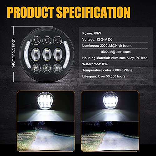 SUPAREE 5.75 Inch LED Motorcycle Headlight with Halo DRL & Turn Signal Plug & Play 5-3/4" Motorcycle Projection Headlight Compatible with Dyna Softail Deuce Wide Glide Sportster Indian Scout - Image 4