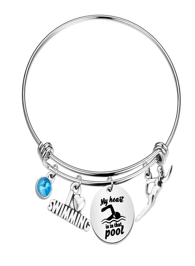 HOLLP Swimming Bracelet Swimming Lover Gift My Heart Is In That Pool Bracelet Gift for Swimmers and Coaches (pool br) - Image 1