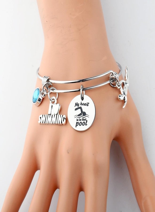 HOLLP Swimming Bracelet Swimming Lover Gift My Heart Is In That Pool Bracelet Gift for Swimmers and Coaches (pool br) - Image 2