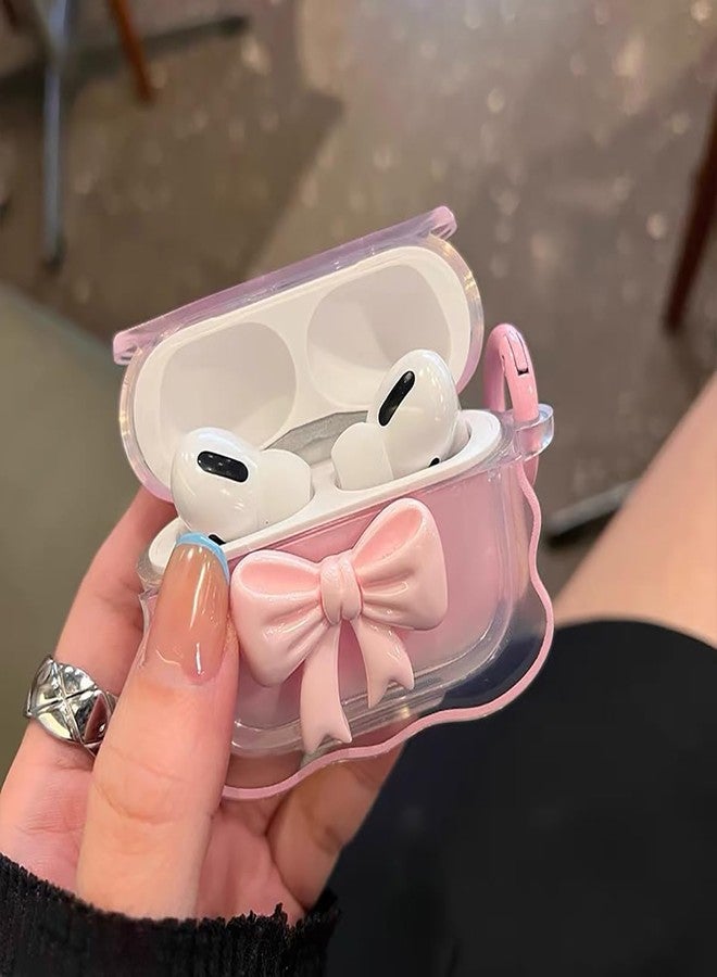 جراب شفاف لطيف لسماعات AirPods Pro من الجيل الثالث، بتصميم فيونكة ثلاثية الأبعاد أنيقة، مصنوع من مادة TPU الناعمة، مقاوم للصدمات، مزود بقلم وسلسلة مفاتيح، غطاء وردي أنيق لسماعات Apple iPod Pro من الجيل الثالث للبنات والسيدات 2025 - Image 4