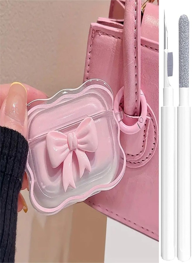 جراب شفاف لطيف لسماعات AirPods Pro من الجيل الثالث، بتصميم فيونكة ثلاثية الأبعاد أنيقة، مصنوع من مادة TPU الناعمة، مقاوم للصدمات، مزود بقلم وسلسلة مفاتيح، غطاء وردي أنيق لسماعات Apple iPod Pro من الجيل الثالث للبنات والسيدات 2025 - Image 1
