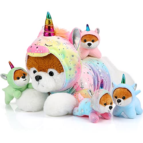 Skylety 5 Pcs Dog Stuffed Animal Puppy Stuffed with Babies Inside 1 Big Mommy with 4 Mini Baby Cute Soft Toy for Children Birthday Party Adopt a Puppy FavorUnicorn Puppies - Image 1