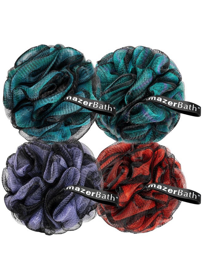 أمازيرباث إسفنجة استحمام أمازر باث بالفحم، ليف استحمام 60 جم/القطعة - مجموعة من 4 قطع من ليف تنظيف الجسم - أزرق فحمي، أخضر، بنفسجي وأحمر، إسفنجة استحمام للرجال والنساء - Image 1