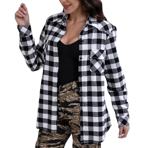 Match Womens Button Down Flannel Plaid Shirts roll up Long Sleeve Shackets Business Blouse Top (Small, Checks#6) - Image 1