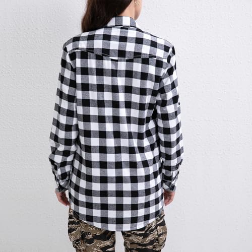Match Womens Button Down Flannel Plaid Shirts roll up Long Sleeve Shackets Business Blouse Top (Small, Checks#6) - Image 3