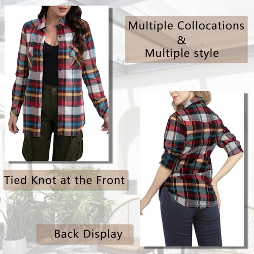 Match Womens Button Down Flannel Plaid Shirts roll up Long Sleeve Shackets Business Blouse Top (Small, Checks#6) - Image 4