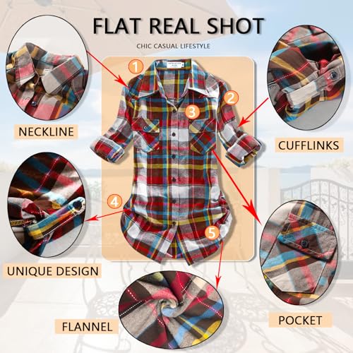 Match Womens Button Down Flannel Plaid Shirts roll up Long Sleeve Shackets Business Blouse Top (Small, Checks#6) - Image 5