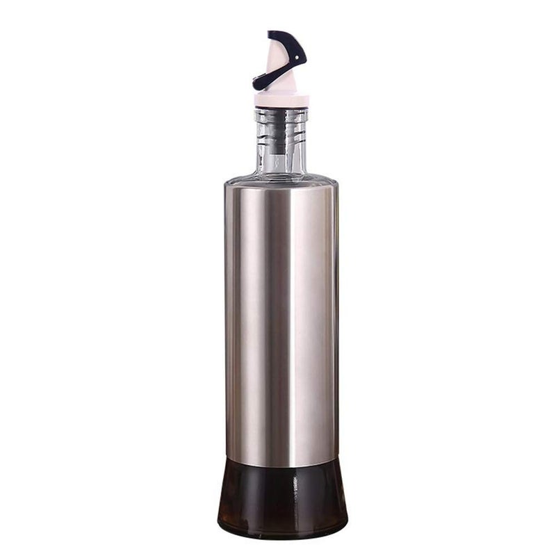 P-PLUS INTERNATIONAL Stainless Steel Olive Oil Dispenser Bottle, Glass Cooking Oil & Vinegar Cruet for Kitchen and BBQ 320ml Steel Pack 1 New cap - Image 1