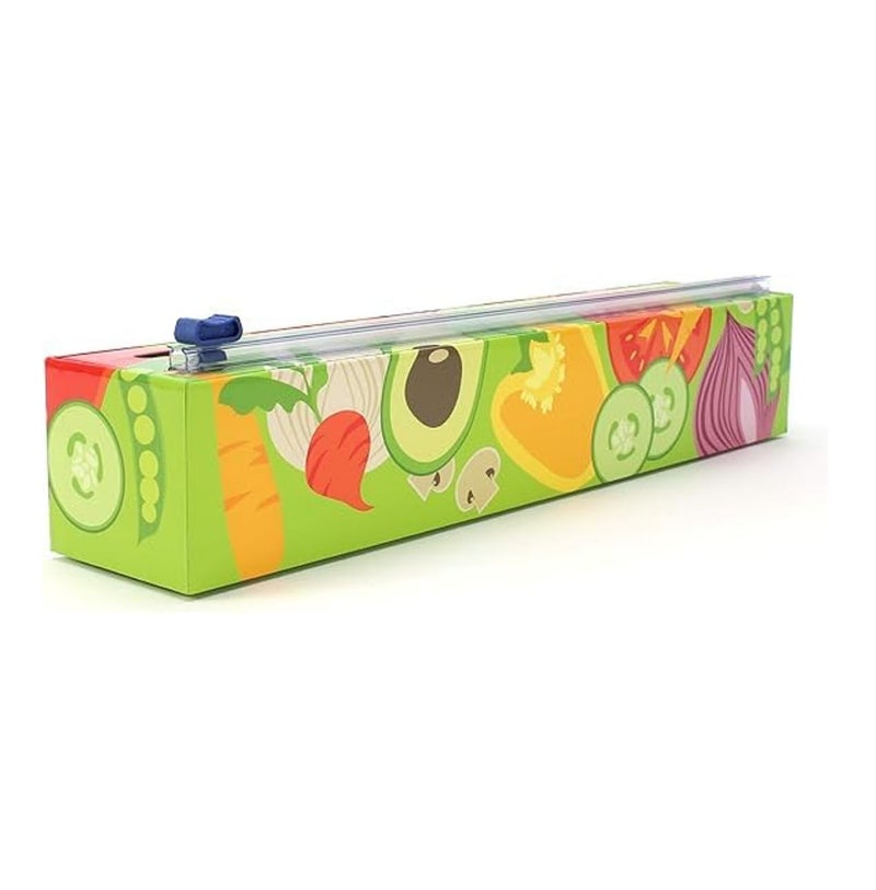 Chicwrap Veggies Refillable Plastic Wrap Dispenser  Includes 12 x 250 Roll Professional Grade Disposable Plastic Wrap  Reusable Dispenser wSlide Cutter  Ideal Dispenser  Saves Money