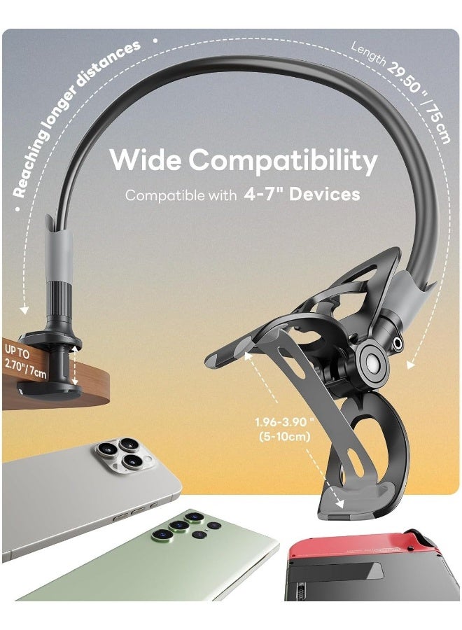 سايجي SAIJI Gooseneck Bed Phone Holder, Flexible Long Arm Phone Mount for Desk, Clip Bracket Clamp Stand, iPhone Stand, Mobile Cell Phone Stand Document Camera Nintendo Switch (Black) - Image 2