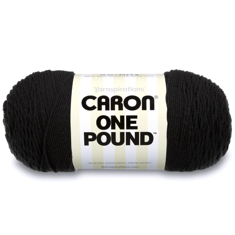 Caron One Pound Solids Yarn, 16oz, Gauge 4 Medium, 100% Acrylic - Black- For Crochet, Knitting & Crafting ( 1 Piece ) - Image 1