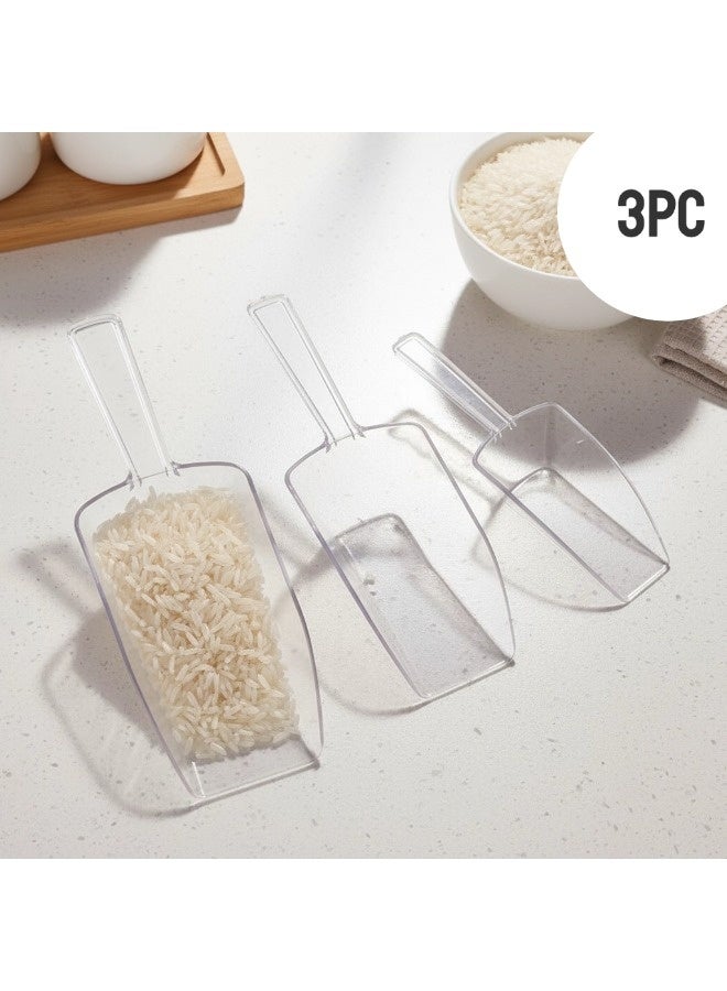 ShebSheb 3PCS Kitchen Rice Scoop Set  - Clear Plastic Scoops for Candy, Ice Cream Bar, Rice, Containers, Coffee, Flour, Dessert Toppings, etc., 7.6", 6.7", & 5.5" - Image 2