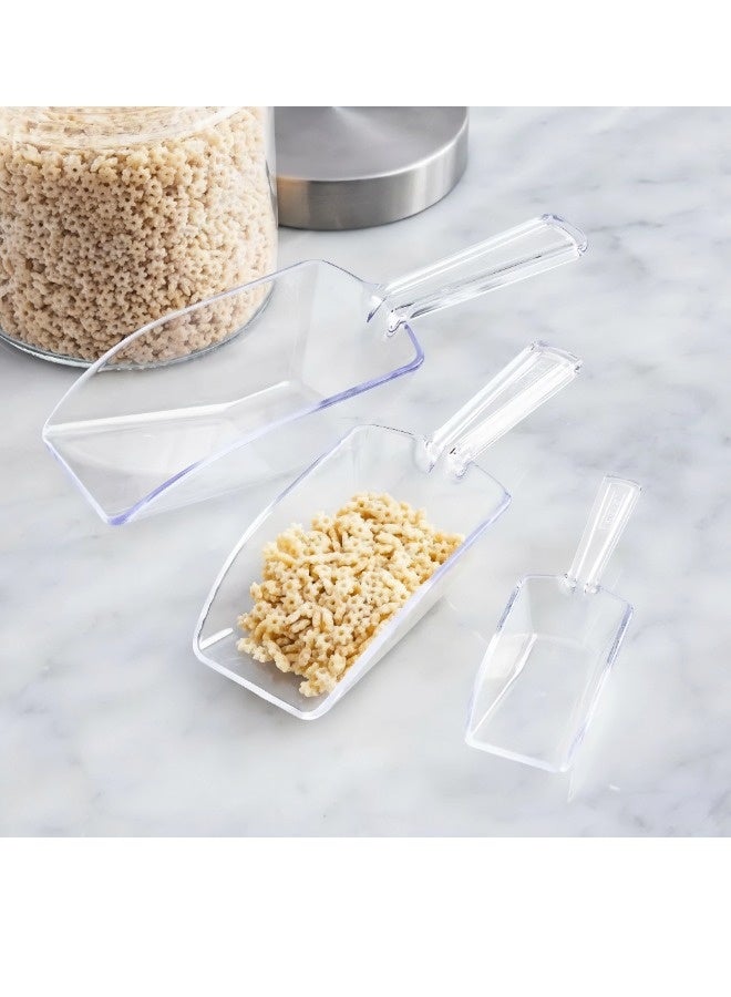 ShebSheb 3PCS Kitchen Rice Scoop Set  - Clear Plastic Scoops for Candy, Ice Cream Bar, Rice, Containers, Coffee, Flour, Dessert Toppings, etc., 7.6", 6.7", & 5.5" - Image 1