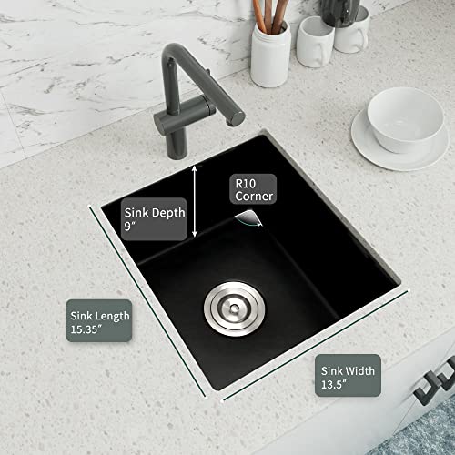 Lonsince Black Bar Sink Undermount,15 X 17 inch Small Composite Bar Sink,Granite Kitchen & Bar Sinks (Black, 15" X 17") - Image 3