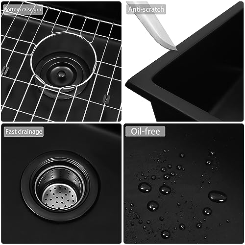 Lonsince Black Bar Sink Undermount,15 X 17 inch Small Composite Bar Sink,Granite Kitchen & Bar Sinks (Black, 15" X 17") - Image 4