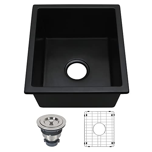 Lonsince Black Bar Sink Undermount,15 X 17 inch Small Composite Bar Sink,Granite Kitchen & Bar Sinks (Black, 15" X 17") - Image 1