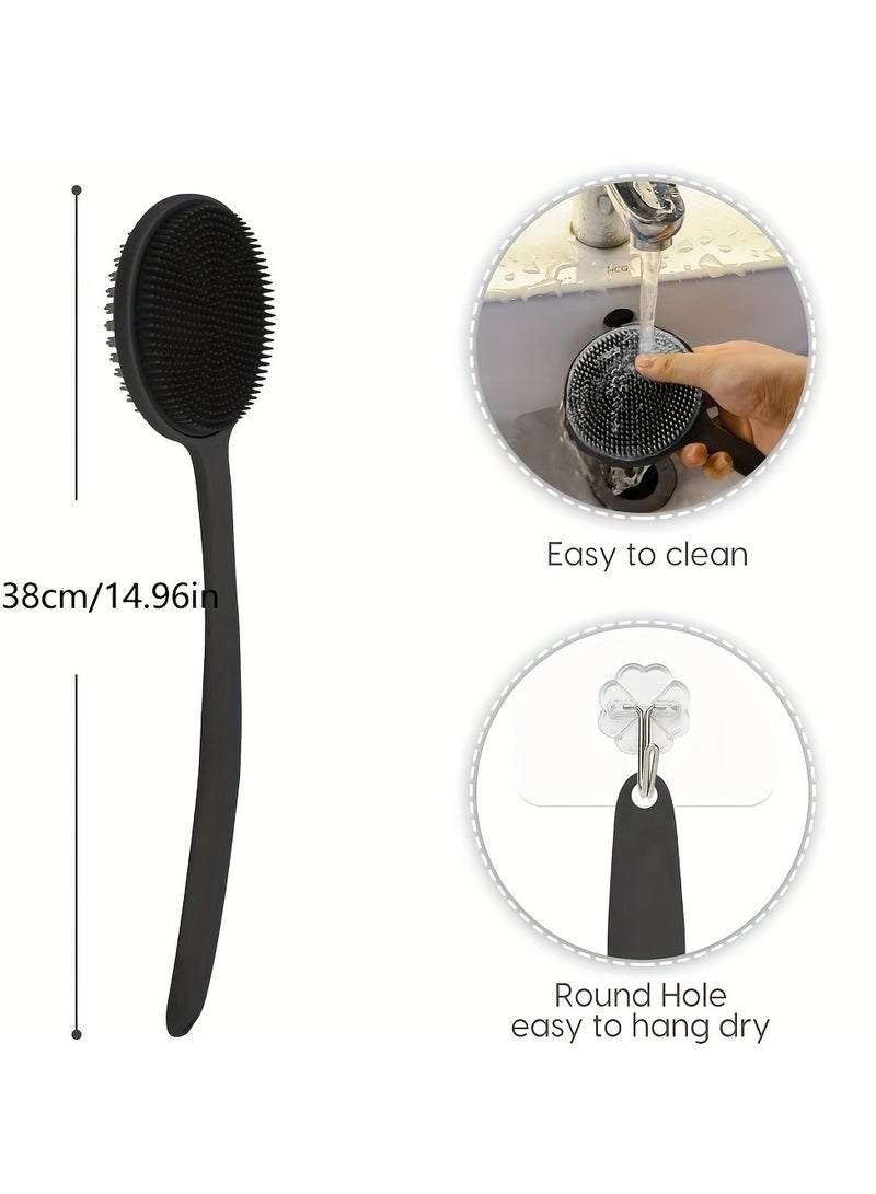 فرشاة استحمام من السيليكون مزدوجة الجوانب بمقبض طويل - فرشاة تقشير وتدليك لطيفة للرجال والنساء، صديقة للبشرة وسهلة التنظيف - Image 4
