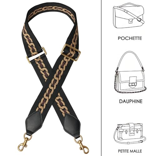 RICLVS Crossbody Bag Strap Soft Cotton Adjustable Replacement Purse (black pattern) - Image 3