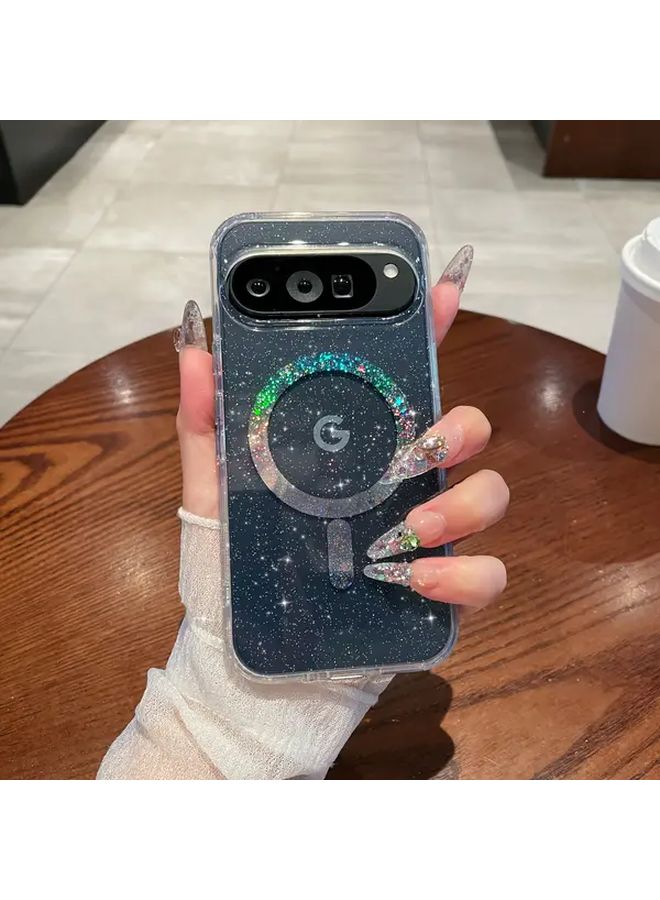 Google Pixel 9 Case Mixed Color 1 Transparent Glitter Magnetic Shock Absorbing Protective Cover - Image 2