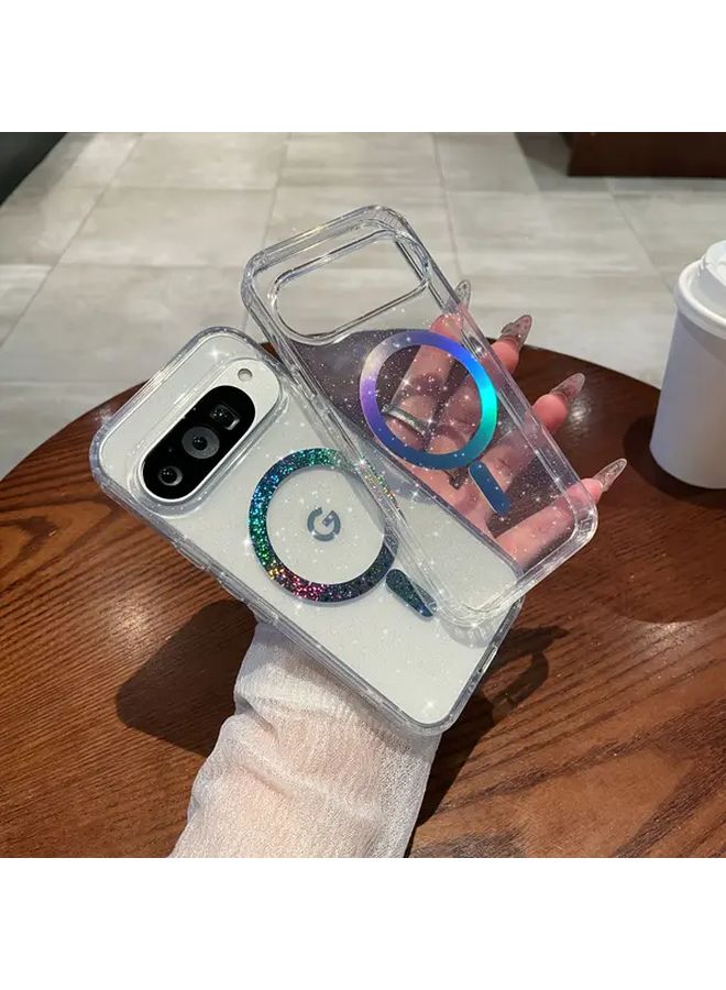 Google Pixel 9 Case Mixed Color 1 Transparent Glitter Magnetic Shock Absorbing Protective Cover - Image 1
