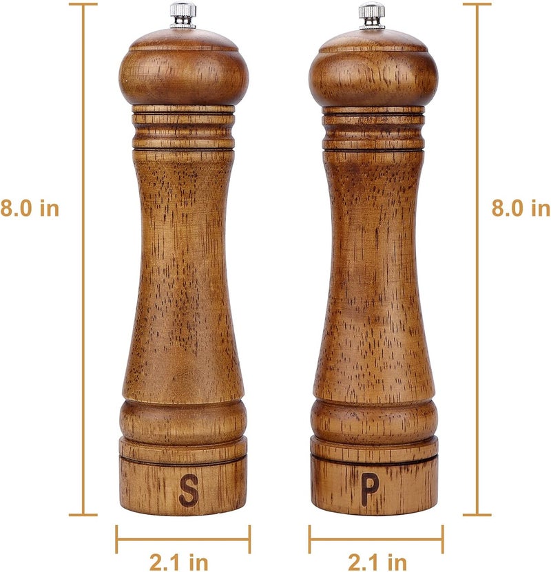 Gulex ® Wood Pepper Grinder Pepper Mill,Adjustable Coarseness 8 Inch Wooden Peppermill, Ceramic Grinding Mechanism Salt Mill Refillable (2 pack) - Image 2