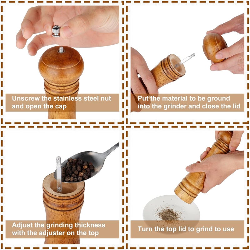 Gulex ® Wood Pepper Grinder Pepper Mill,Adjustable Coarseness 8 Inch Wooden Peppermill, Ceramic Grinding Mechanism Salt Mill Refillable (2 pack) - Image 3
