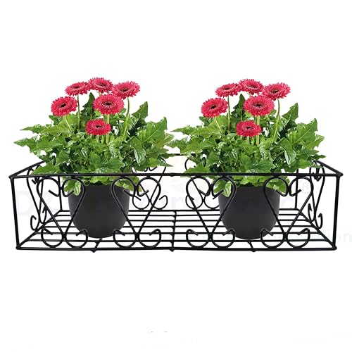 D&V ENGINEERING - Creative in innovation D&V Engineering Balcony Railing Plant Stand | Outdoor Indoor Flower Pot Holder Shelf | Space-Saving Metal Rail Stand for Plants Garden & Balcony Decoration | Adjustable Hanger | Black - Image 1