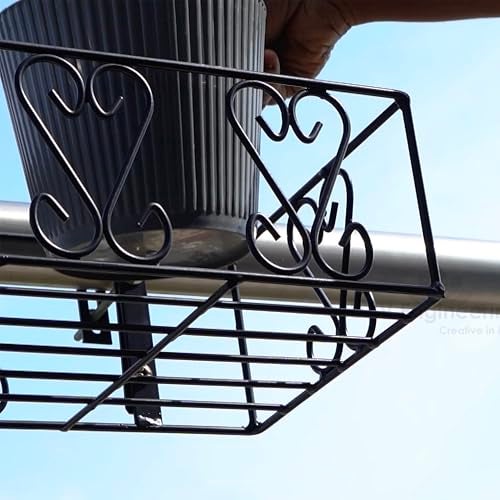 D&V ENGINEERING - Creative in innovation D&V Engineering Balcony Railing Plant Stand | Outdoor Indoor Flower Pot Holder Shelf | Space-Saving Metal Rail Stand for Plants Garden & Balcony Decoration | Adjustable Hanger | Black - Image 2