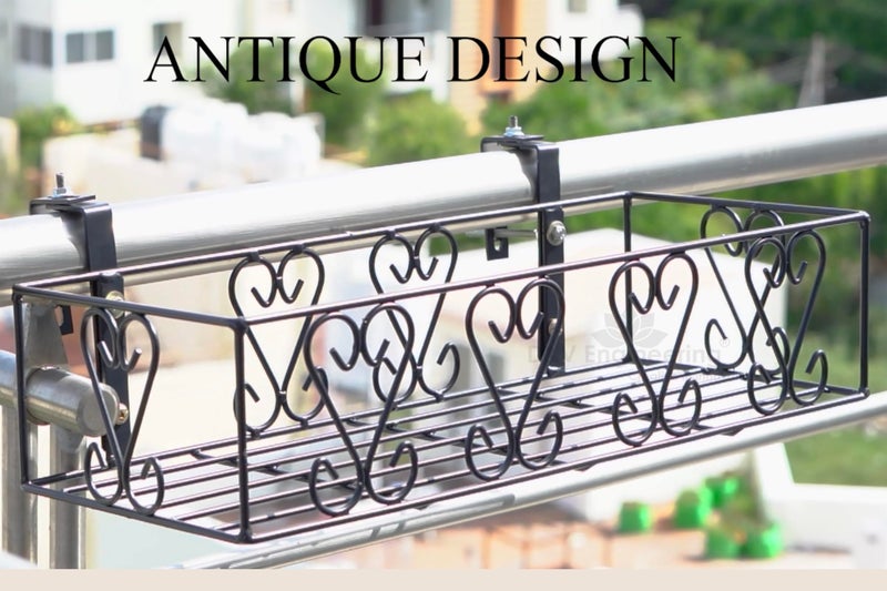D&V ENGINEERING - Creative in innovation D&V Engineering Balcony Railing Plant Stand | Outdoor Indoor Flower Pot Holder Shelf | Space-Saving Metal Rail Stand for Plants Garden & Balcony Decoration | Adjustable Hanger | Black - Image 3