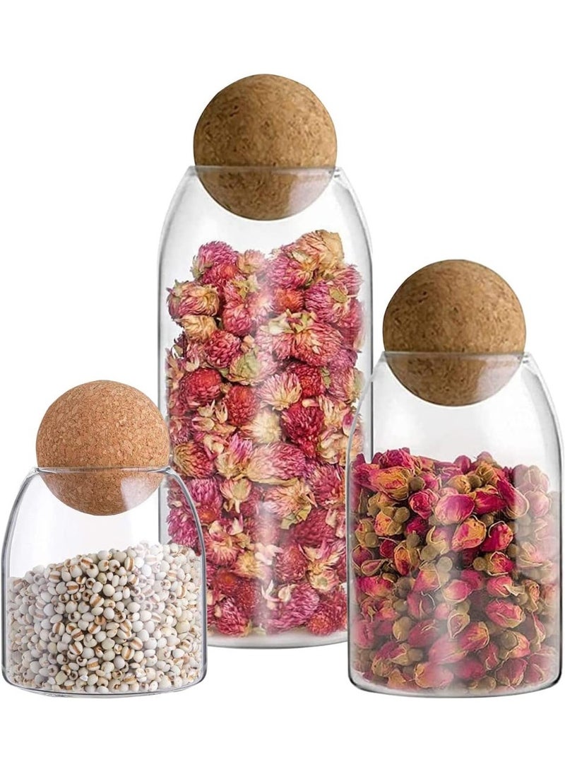 Glass storage jar with a transparent round wooden lid for serving tea and coffee, set of 3 pieces (500-800-1200 ml) - Image 1
