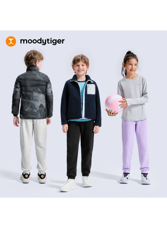 Moodytiger Kids Fleece Lined Warm Pants Winter New Boys Breathable Stretch Simple Girls Sports Pants