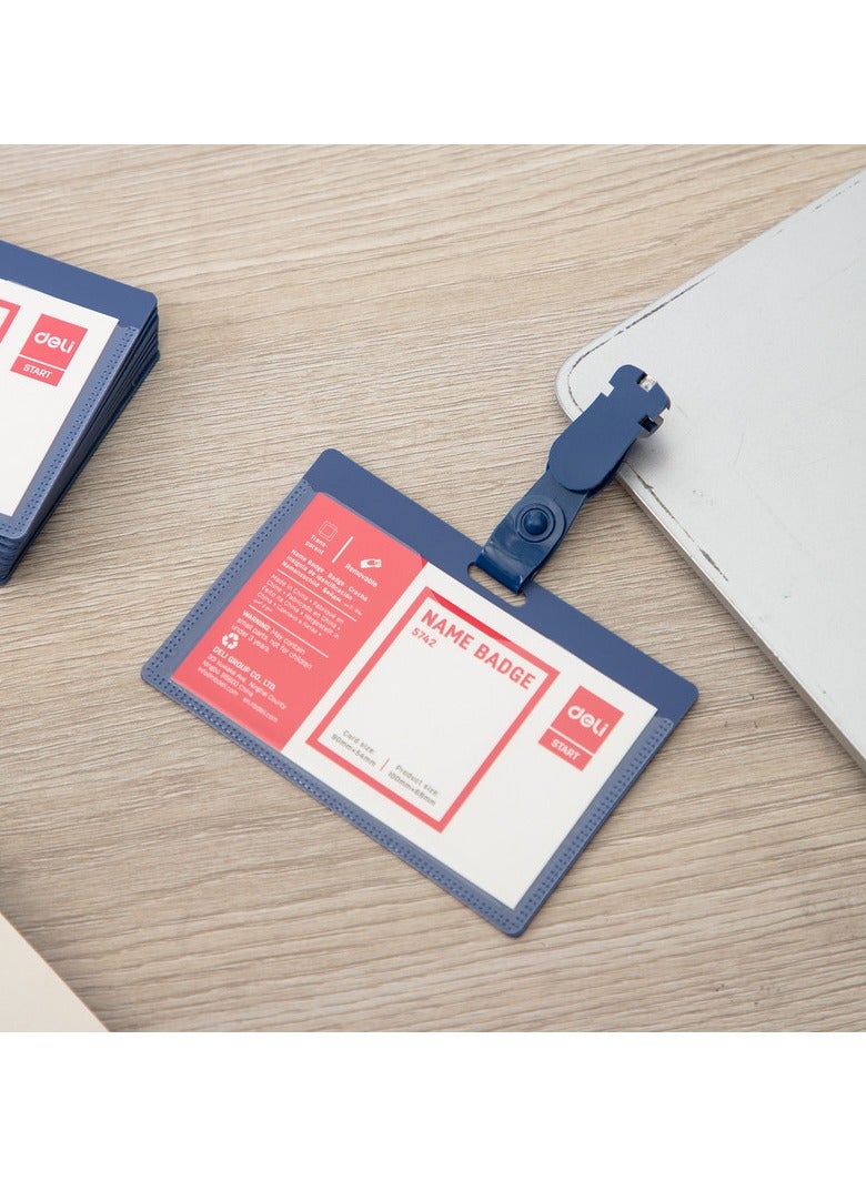 Deli E5742 PP Name Badge with Clip - Blue Card, Pack of 50 - Ideal for Conferences, Schools & Office Use - Image 1