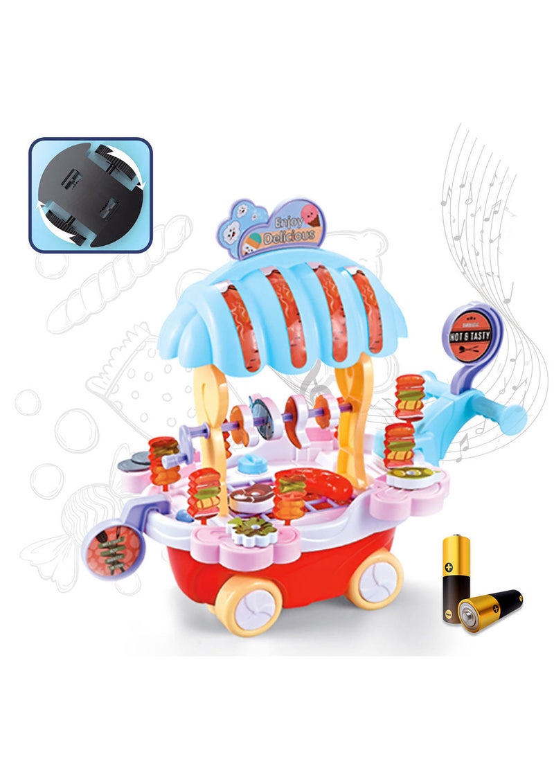 Kidwala Food Truck For Kids, Barbecue Toy Cart Play Set For Kids, Pretend Play Toys For Girls, Educational Barbecue Trolley Truck with Music & Lighting Toys For Kids, Red - Image 1