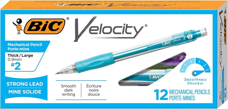 BIC Velocity Strong Lead Mechanical Pencils, 0.9mm Thick Point, 12-Count Pack with Erasers - Image 1
