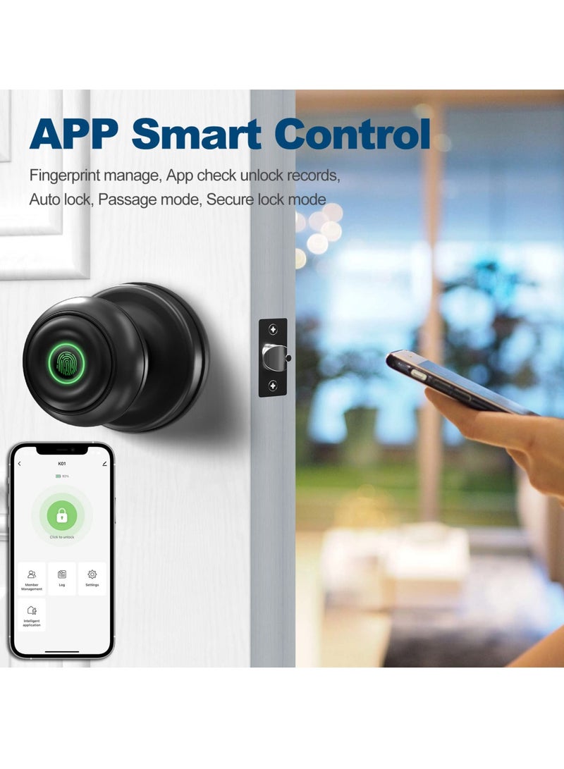 SYOSI Smart Fingerprint Door knob, Smart Lock Biometric Door Lock Fingerprint Door knob with App Control, Great for Bedrooms,Cloakroom,Apartments Offices,Hotels and Other Private Spaces, Black - Image 4